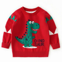 (100CM, RED) Toddler Boys Knit Sweater Sweatshirts Fashion Long Sleeve Santa Claus Dinosaur Crewneck Kids Tops