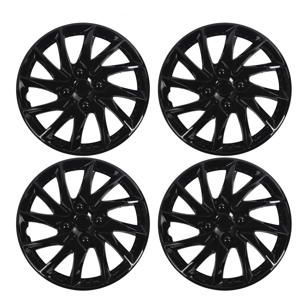 4Pcs 14In Wheel Hub Caps Scratch Resistant Black 9121376742781