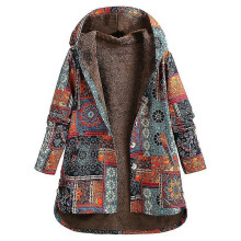 (2XL, orange) Women Loose Hooded Coat Fleece Lining Buttoned Plus Size Winter Warm Long Coat Outwear