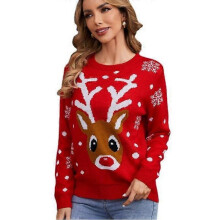 (XXL) Ugly Christmas Sweater for Women Funny Cute Moose Prints Crewneck Sweatshirts Lightweight Comfy Long Sleeve Shirts Top