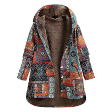 (3XL, orange) Women Loose Hooded Coat Fleece Lining Buttoned Plus Size Winter Warm Long Coat Outwear