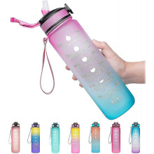 (ST1) Sports Water Bottle With Time Markings, Durable, 1 Litre, 1 Click Open