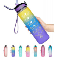 (ST2) Sports Water Bottle With Time Markings, Durable, 1 Litre, 1 Click Open