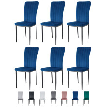 (LIGHT BLUE, PACK OF 6) Velvet High Back Chairs Soft Seat Metal Legs Elle