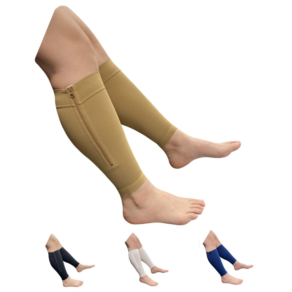 Seniors Care Footless 2030 mmHg Compression Shin Calf Leg Men Women 1 Pair Zipper Sleeves (Nude, 5XLarge)