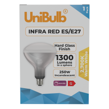 UniBulb Infra-Red Heater Lamp Bulb E27 1300lm 250W 2700K - Pack of 1