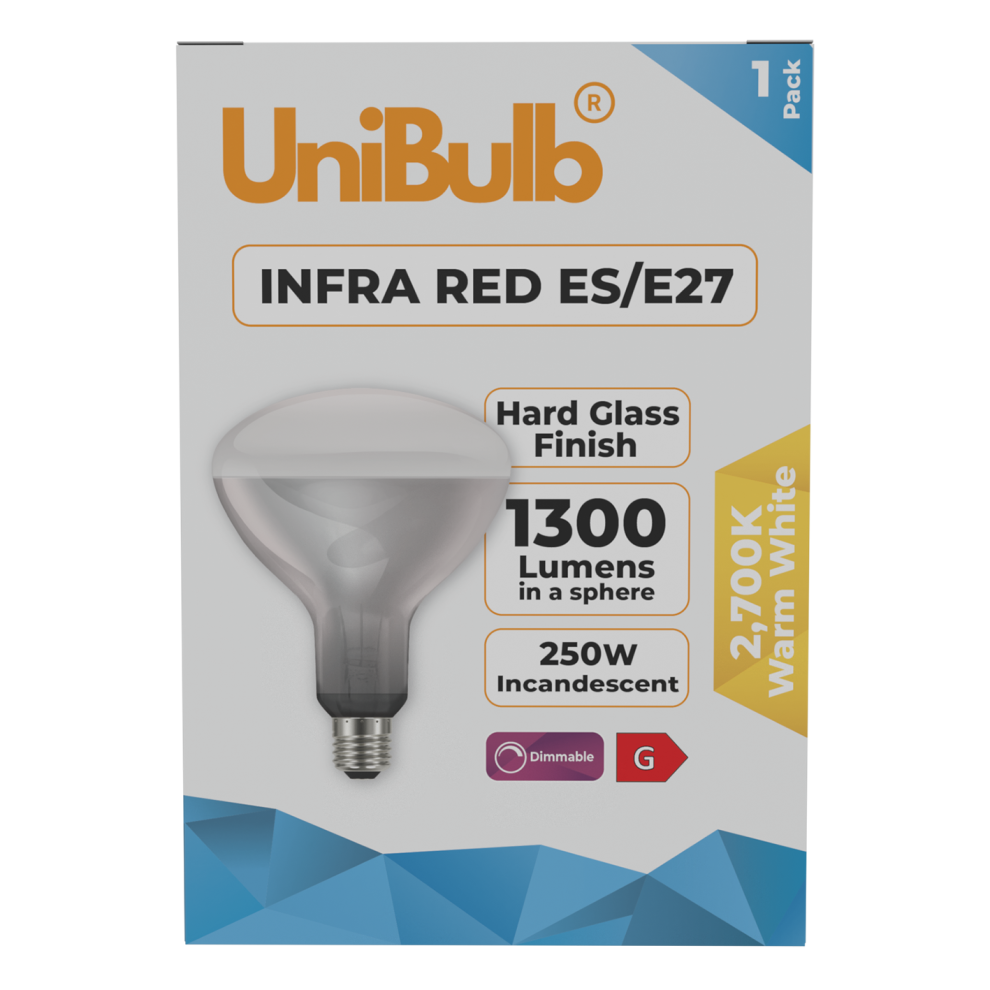 Unibulb Infra-Red Heater Lamp Bulb E27 1300Lm 250W 2700K - Pack Of 1
