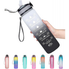 (ST4) Sports Water Bottle With Time Markings, Durable, 1 Litre, 1 Click Open