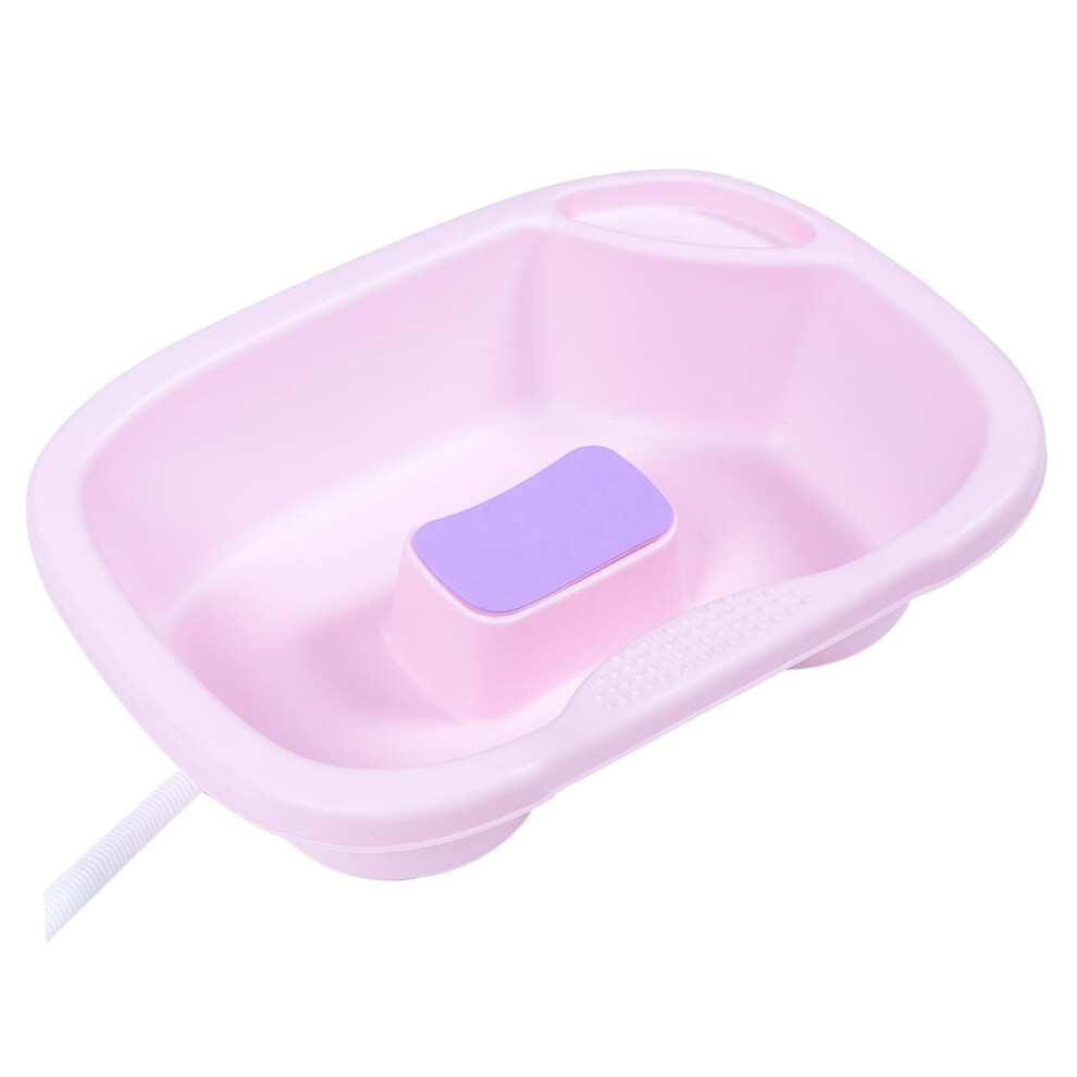 Pink Shampoo Basin for Bedridden Lying Flat Hair Washing Tray Elderly Care Drainage Hole Included