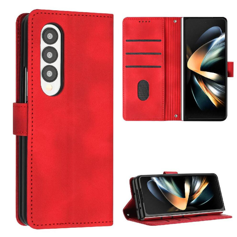 (Red) Flip Case For Samsung Galaxy Z Fold 3 5G Pu Leather Kickstand Wallet Card Insertion Red 764563079155