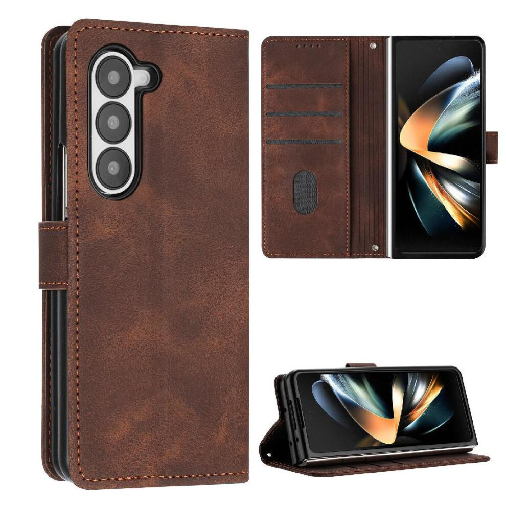(Brown) Flip Case For Samsung Galaxy Z Fold 5 5G Kickstand Card Insertion Pu Leather Wallet Brown 764563079223