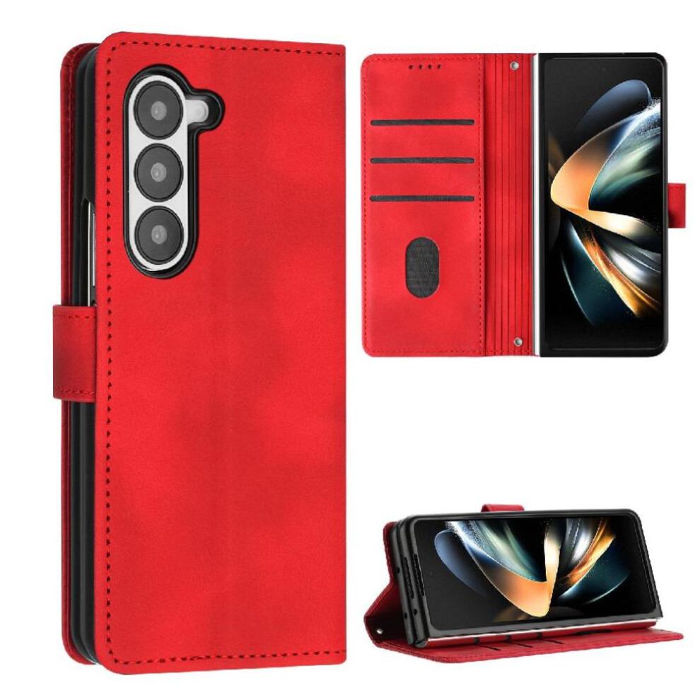 (Red) Flip Case For Samsung Galaxy Z Fold 5 5G Kickstand Card Insertion Pu Leather Wallet Red 764563079254