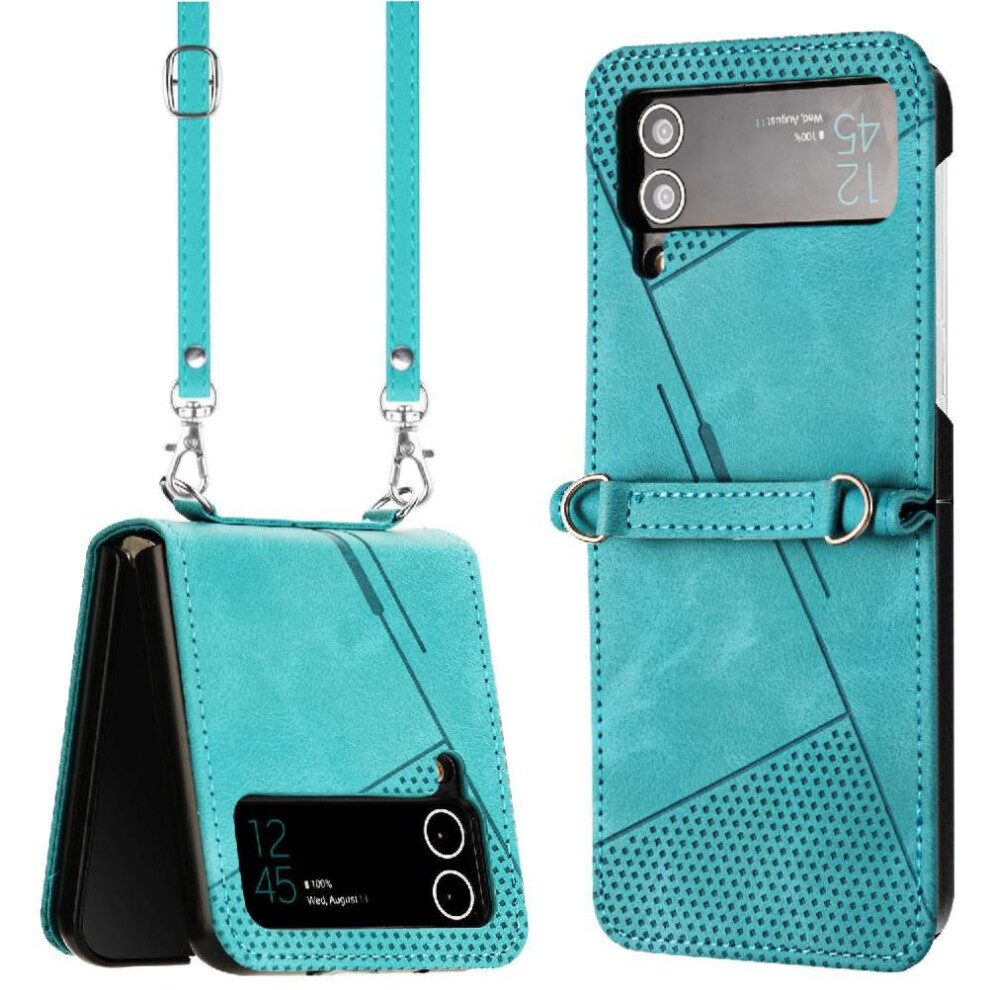 (Green) Phone Case For Samsung Galaxy Z Flip 4 5G Detachable Lanyard Card Slot Kickstand Leather Handbag Green 764563079421