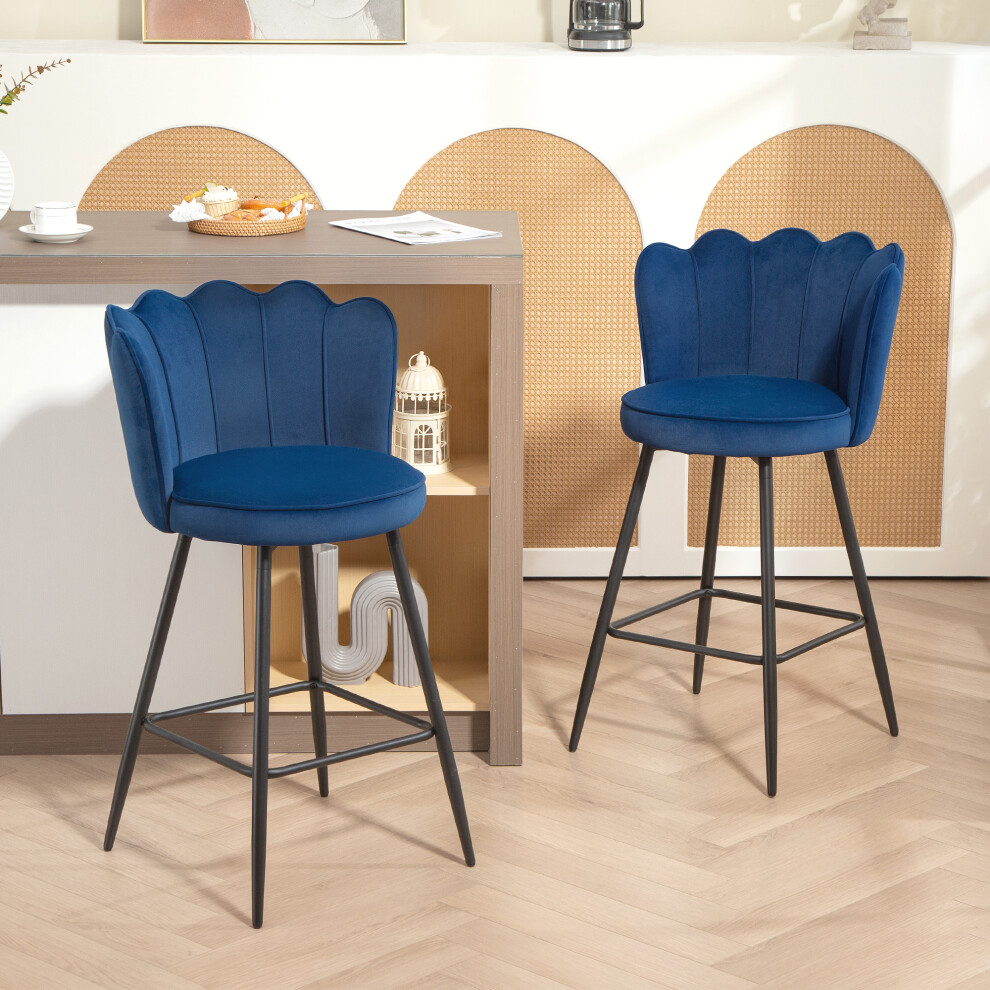 Homcom (Blue) Set Of 2 Barstools With Petal Backrest For Kitchen Island
