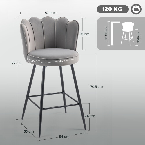 Homcom (Grey) HOMCOM Set of 2 Barstools with Petal Backrest for Kitchen Island 2
