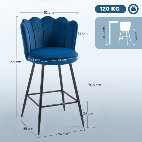 Homcom (Blue) HOMCOM Set of 2 Barstools with Petal Backrest for Kitchen Island 2