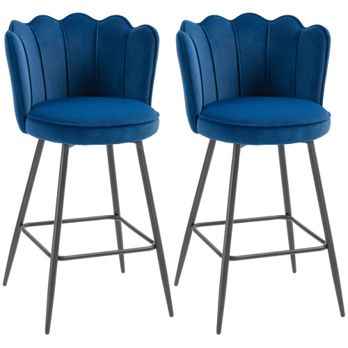 Homcom (Blue) HOMCOM Set of 2 Barstools with Petal Backrest for Kitchen Island 1