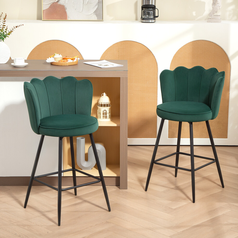 Homcom (Green) Set Of 2 Barstools With Petal Backrest For Kitchen Island