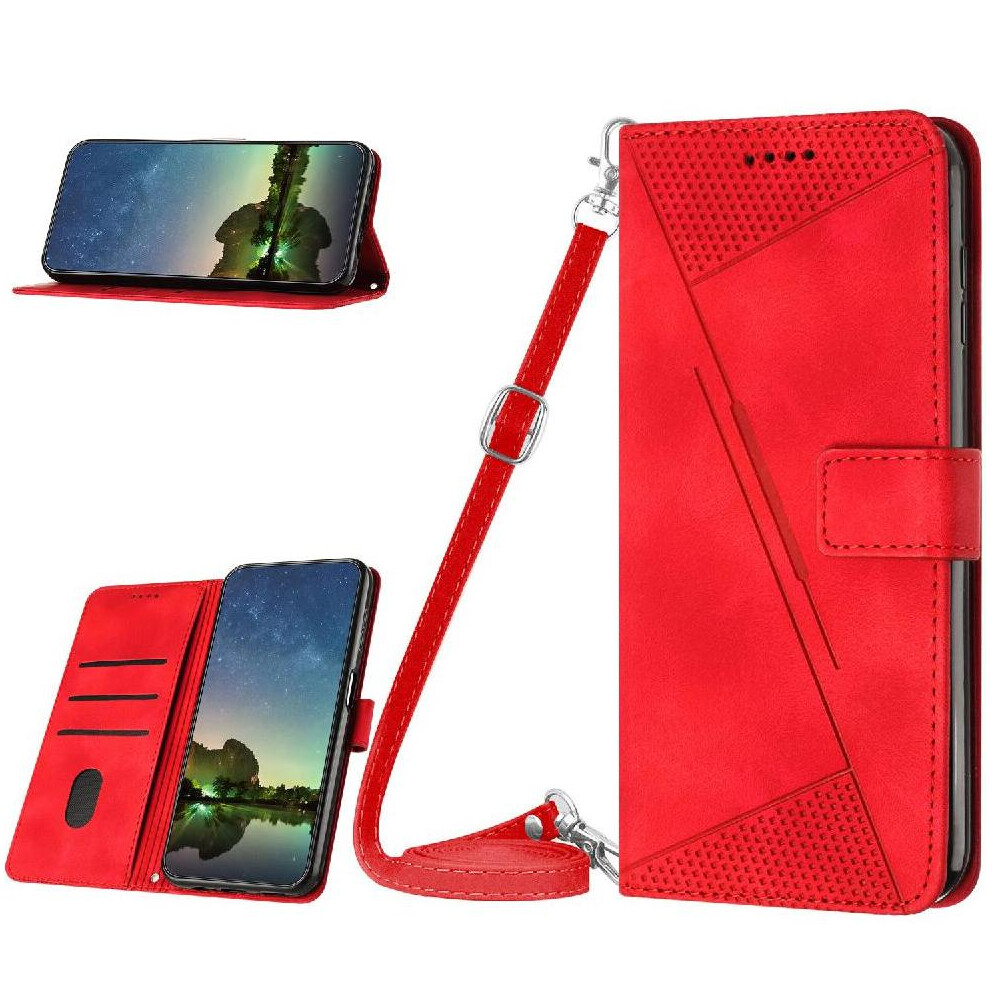 (Red) Phone Case For Samsung Galaxy Z Fold 4 5G Card Slot Leather Handbag Kickstand Detachable Lanyard Red 764563079353