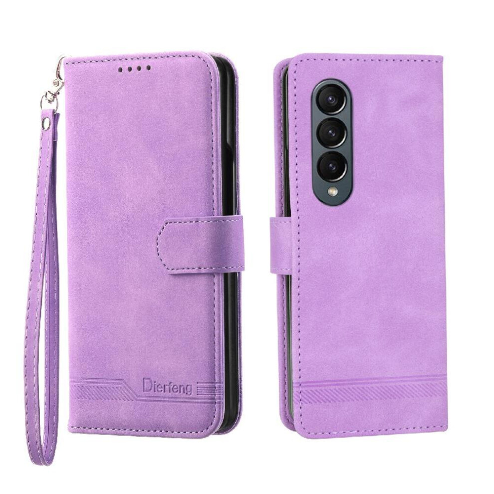 Photos - Case  Flip  for Samsung Galaxy Z Fold 3 Wristband Premium Magnetic Closure Cash Pocket Card Slots(Purple)