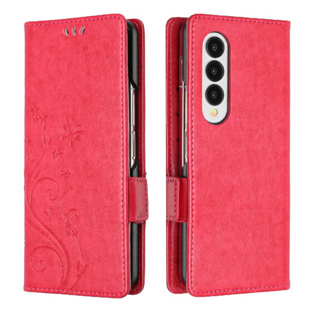 (Red) Filp Case For Samsung Galaxy Z Fold5 Pu Leather Kickstand Magnetic Closure Wrist Strap Card Holder Red 764563081233