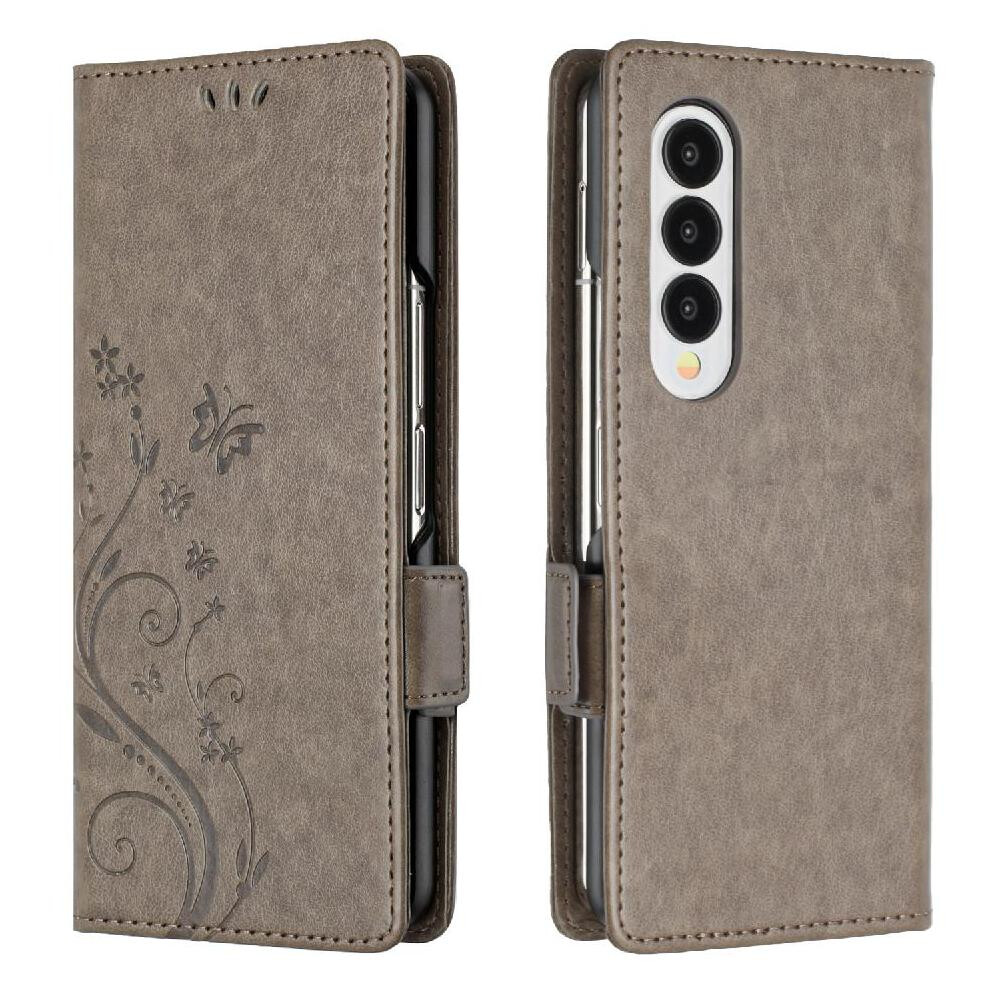 ( ) Filp Case For Samsung Galaxy Z Fold5 Pu Leather Kickstand Magnetic Closure Wrist Strap Card Holder Gray 764563081226