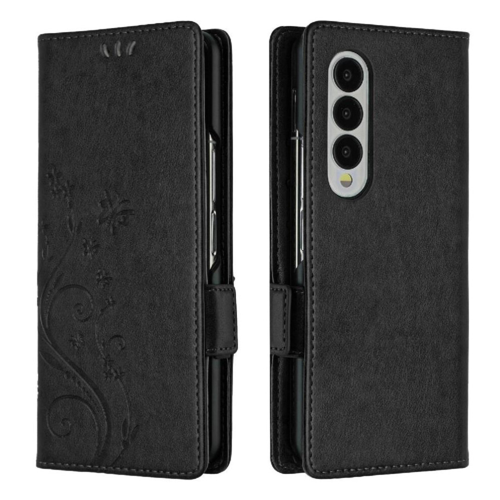 (Black) Filp Case For Samsung Galaxy Z Fold5 Pu Leather Kickstand Magnetic Closure Wrist Strap Card Holder Black 764563081257