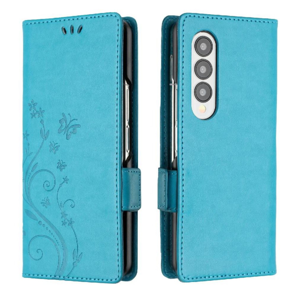 (Blue) Filp Case For Samsung Galaxy Z Fold5 Pu Leather Kickstand Magnetic Closure Wrist Strap Card Holder Blue 764563081264