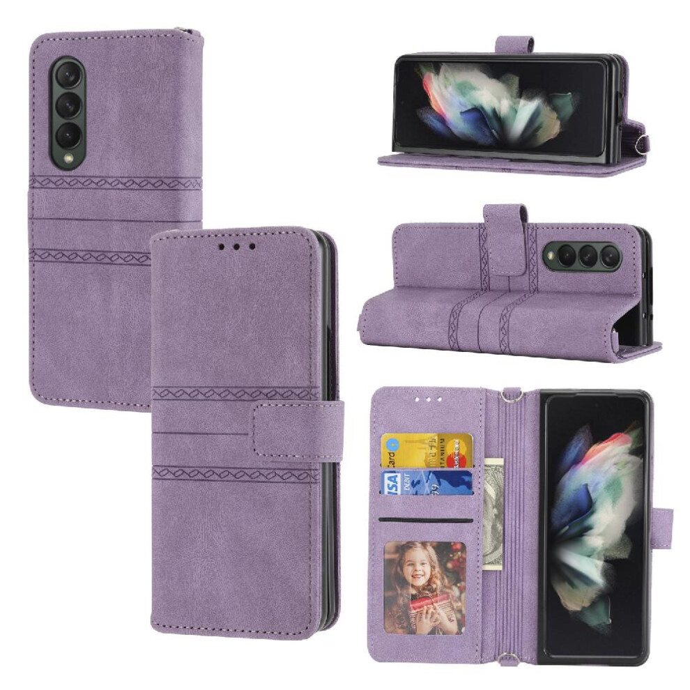 (Purple) Flip Case For Samsung Galaxy Z Fold4 Wallet Case Shockproof Protective Kickstand Pu Leather Magnetic Closure Purple 764563082025