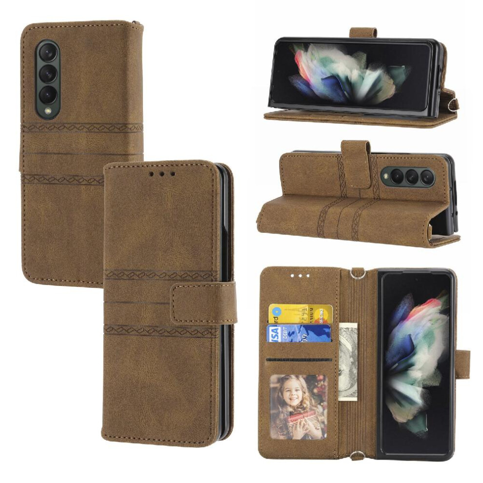 (Brown) Flip Case For Samsung Galaxy Z Fold4 Wallet Case Shockproof Protective Kickstand Pu Leather Magnetic Closure Brown 764563082001