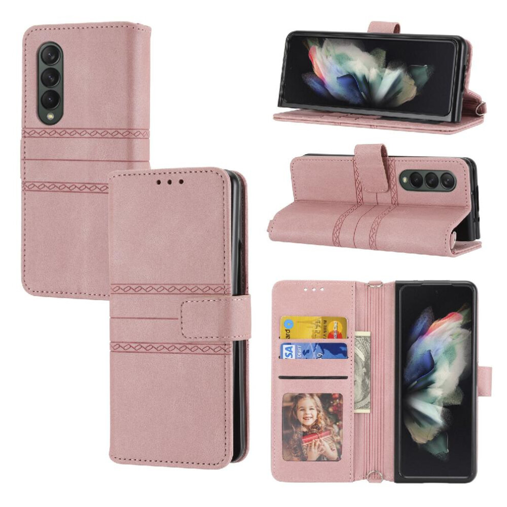 (Pink) Flip Case For Samsung Galaxy Z Fold4 Wallet Case Shockproof Protective Kickstand Pu Leather Magnetic Closure Pink 764563081981