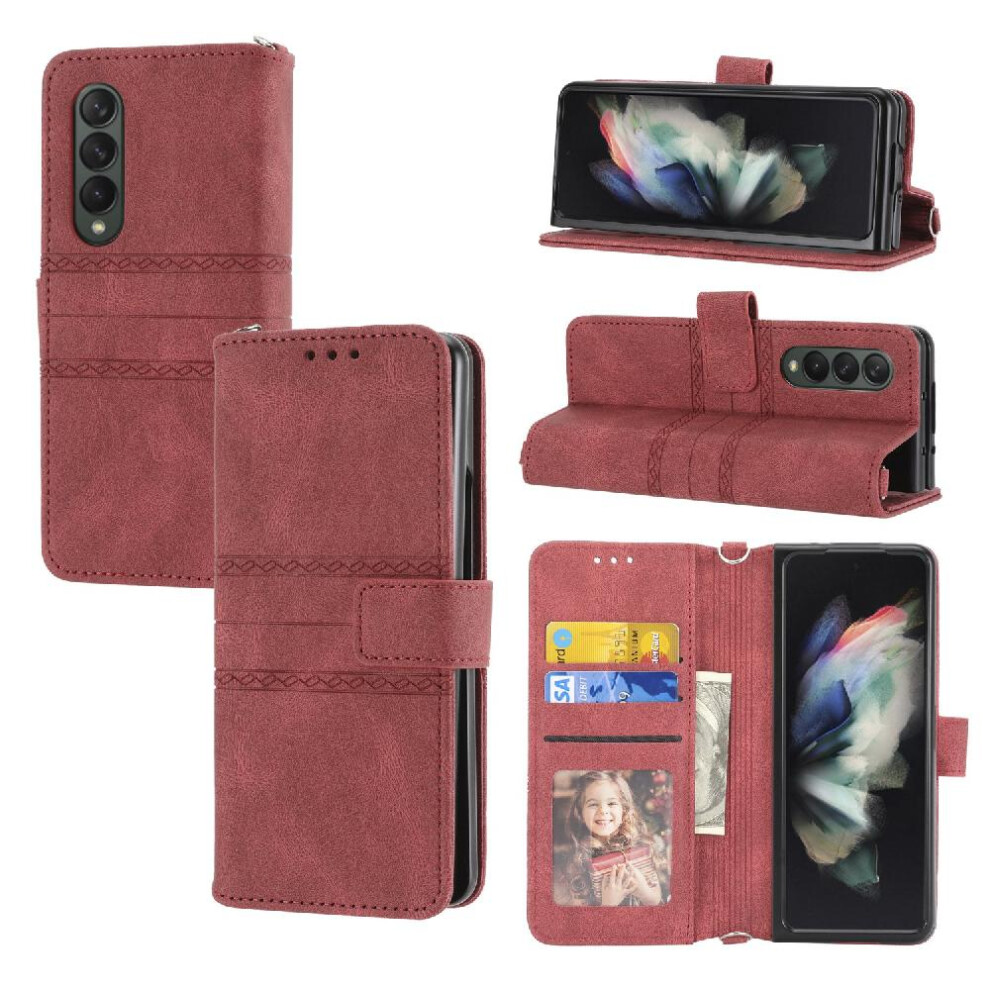 (Red) Flip Case For Samsung Galaxy Z Fold4 Wallet Case Shockproof Protective Kickstand Pu Leather Magnetic Closure Red 764563081998