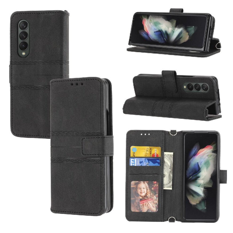 (Black) Flip Case For Samsung Galaxy Z Fold4 Wallet Case Shockproof Protective Kickstand Pu Leather Magnetic Closure Black 764563082032