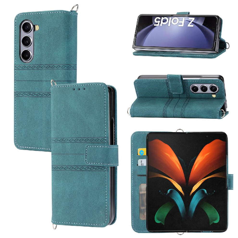 (Green) Flip Case For Samsung Galaxy Z Fold5 Pu Leather Magnetic Closure Shockproof Protective Wallet Case Kickstand Green 764563082070