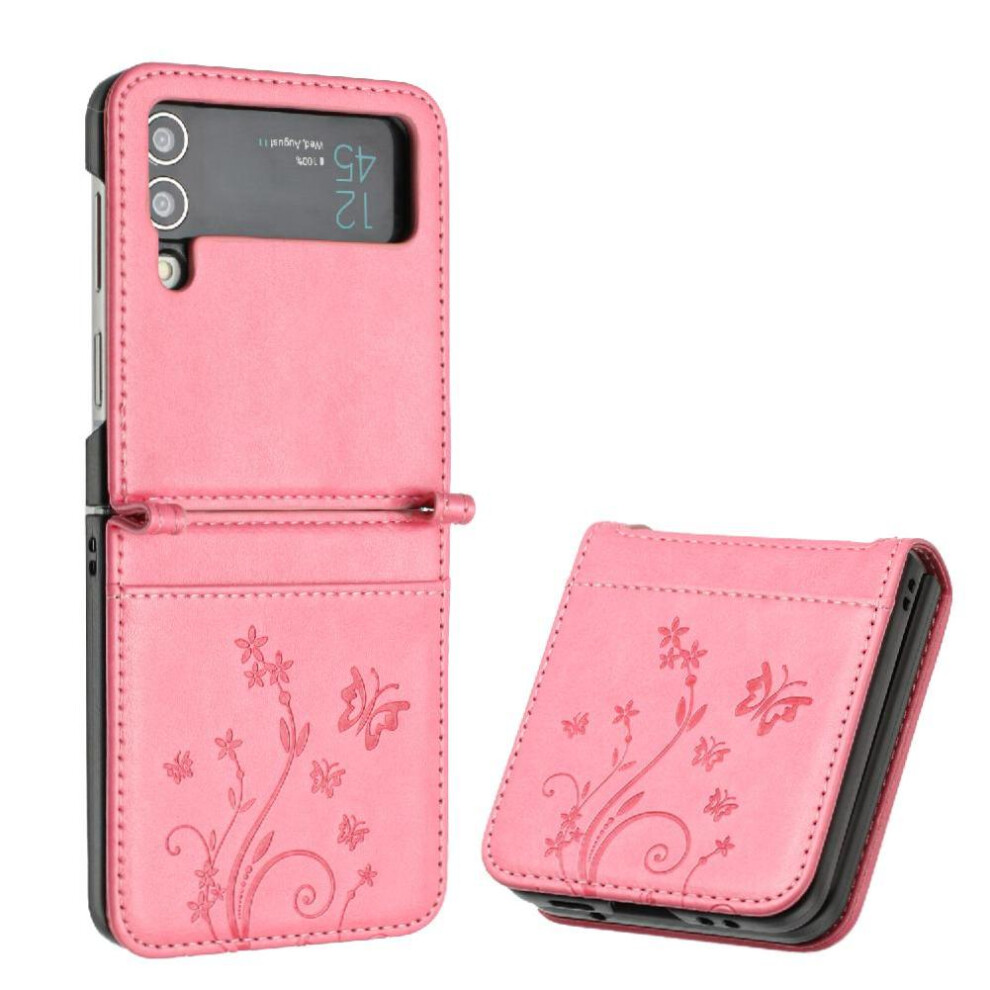 (Pink) Filp Case For Samsung Galaxy Z Flip4 Magnetic Closure Pu Leather Card Holder Wrist Strap Kickstand Pink 764563081363