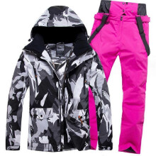 (2XL, rose red) Men Women's Ski Jacket and Pants Waterproof Windproof Snowsuit Snowboarding Coat Insulated Warm Winter