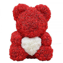 40cm Rose Bear with Heart Artificial Flowers Rose Bear for Women Valentine's Wedding Birthday Christmas Gift Home Decoration