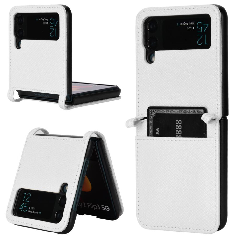 (White) Case For Samsung Galaxy Z Flip 3 Card Holder Kickstand Cover Magnetic Wallet White 764563082391