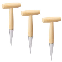 3 PCS 11 Inch Hand Dibber with Wooden Handle  Hand Held Bulb Planter, Essential Dibber Gardening Tool for Planting and Bulb Transplanting