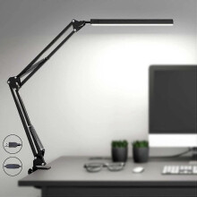 LED Desk Lamp with Clamp, Eye-Care Dimmable Reading Light, 3 Color Modes Swing Arm Lamp, USB Clip-on Table Lamp, Daylight Lamp for Desk Accessories, W