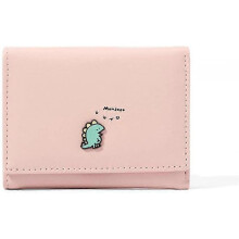Girls Cute Dinosaur Badge Tri-folded Wallet Small Wallet Cash Pocket Card Holder ID Window Purse for Women (PINK, DINOSAUR BADGE)