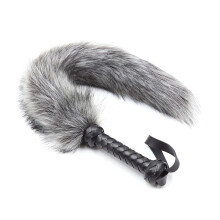 Soft Fur Whips with  Leather Handle and Fluffy Feather Tail, Flogger Crop for Unisex Grey
