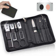 Nail Clippers Manicure Set - 9 In 1 Stainless Steel Professional Nail Care & Pedicure Kit with Zip - Nail Scissors Grooming KitBlack