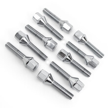 10pc Cone Seat Wheel Lug Bolts 12X1.5 50MM Shank Length Chrome Conical