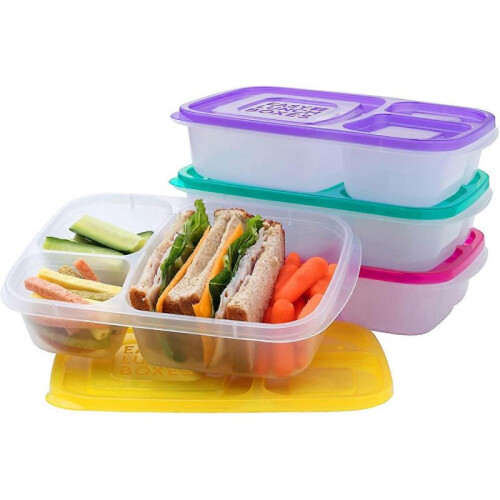 Reusable 3-compartment food container, suitable for school, work and travel, 4-piece set (orange) 2