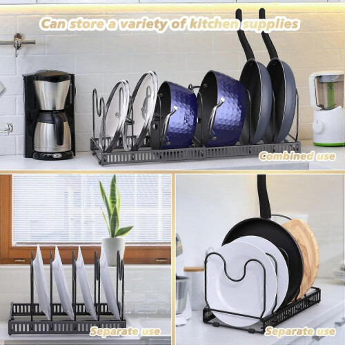 Multifunctional retractable desktop kitchen rack iron pot lid storage rack multi-layer adjustable pot lid rack black 2