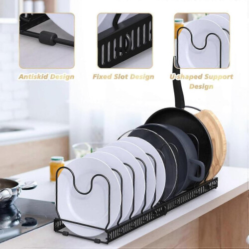 Multifunctional retractable desktop kitchen rack iron pot lid storage rack multi-layer adjustable pot lid rack black 1