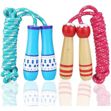 2 Pack Adjustable Cotton Jump Ropes for Kids Toddlers Skipping Fitness Rope, Wooden Handle Jumping Rope for Children Exercise Workout Activity & Party