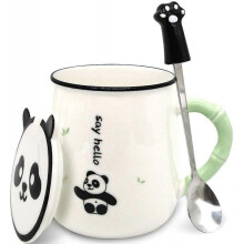 Cute Panda Coffee Mug, Funny Panda Ceramic Coffee Cup with Lid and Spoon for Children Teenagers Lady(Style B)