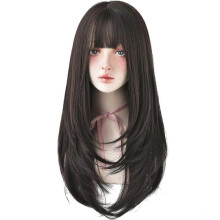 Hair Dye Wig for Women Synthetic Hair Natural 25inch, Black Tea